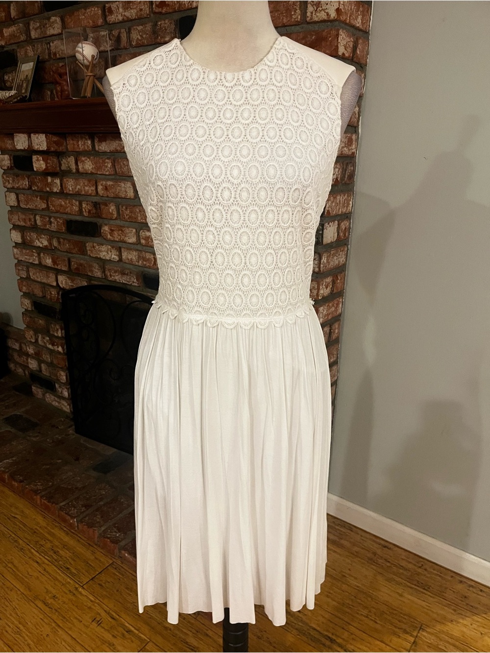 Bailey 44 White Lace Bodice Pleated Midi Dress